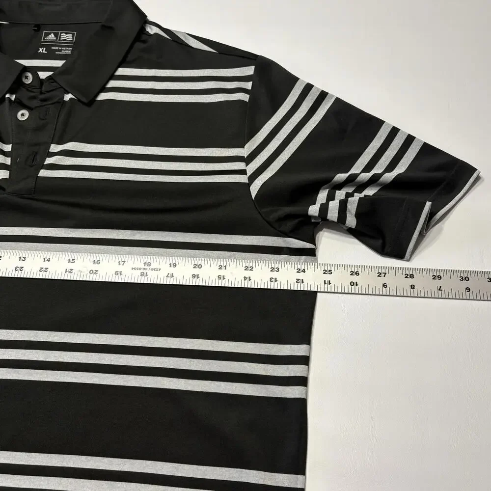 Adidas Men's Striped Polo Shirt - Size XL, Black and Gray